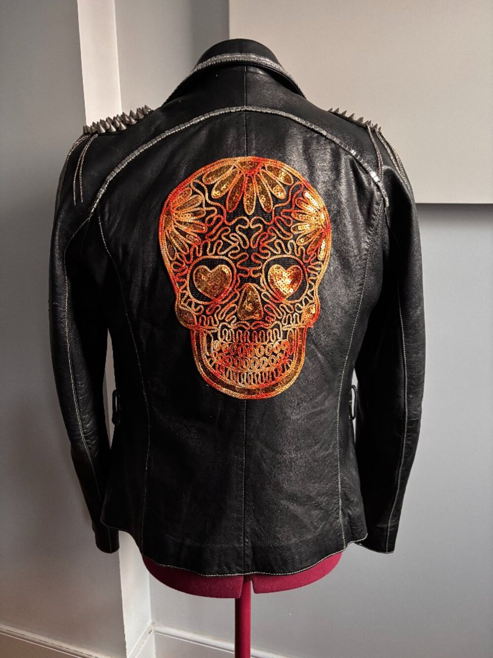 Venus Williams Wilsons Moto Leather Studded Jacket Skull Embellished